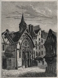 Paryż - Rue Saint-Martin, kościół Saint-Julien-des-Menetriers (Saint Julien des Menetriers) Rycina w „”Fizycznej, obywatelskiej i moralnej historii Paryża: od pierwszych czasów historycznych do współczesności” Jacques Antoine Dulaure