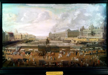 Paryż, widok na Pont Neuf, pałac Luwru i Kolegium Czterech Narodów około 1680 roku