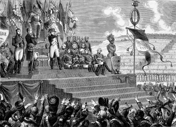 Impreza w Camps de Boulogne: konsul Napoleona I. Grawerowanie - w „Histoire de France” Henri Martina. 19 wiek.
