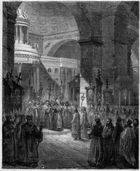 Patriarcha Focjusz lub Focjusz, patriarcha Konstantynopola, uczony i bizantyjski mąż stanu (810-893). Grawer w „Historii papieży-królów-królowych i cesarzy na przestrzeni wieków” autorstwa Maurice Lachatre