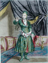 Kobieta perska, ze „Zbioru grafik o strojach Lewantu”, sztychowana przez Gerarda Jeana Baptiste Scotina (1671-1716)