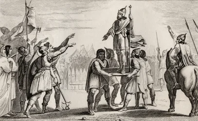 Faramond, legendarny król Francji, z „Histoire de France” Colarta, wydana ok. 1840 r.