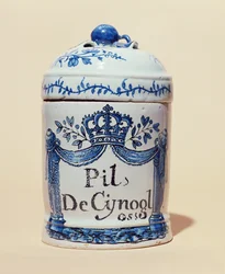 Słoik farmaceutyczny na tabletki makaka jawajskiego, ok.1700 (ceramiczny)