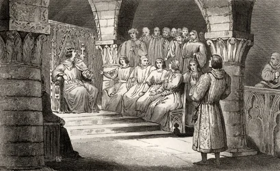 Filip V (1293-1322) Wysoki i Stany Generalne odrzucają pretensje Joanny II, z „Histoire de France” Colarta, wydanej ok. 1840 r.