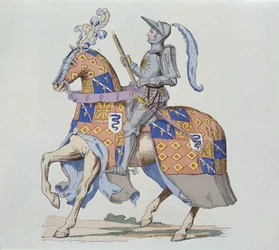 Pierre de Rohan, Sire de Gie, na koniu w 1475, wyryty przez Gautier