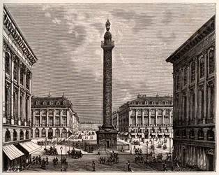 Plac Vendome w Paryżu w XIX wieku - rycina w „La France illustree: geographie, histoire, administracja statystyka” autorstwa V.A. Słodowo-Brązowy. 1884
