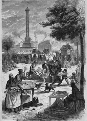 Place de la Bastille w niedzielę we wrześniu. Grawer wg szkicu Pignarda z 1865 roku.