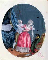 Bezsensowne żale, koniec XVIII w. (kolorowe grawerowanie)