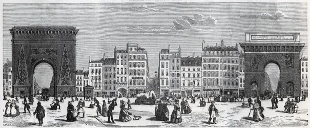 Porte Saint-Denis i rue faubourg Saint Denis - porte Saint Martin i rue faubourg Saint-Martin Grawerowanie w „”Tableau-de-Paris”” Edmonda Texiera (1815-1887)