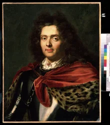 ""Portret francuskiego arystokraty z XVIII wieku"" Na zbroi ma na sobie futrzaną pelerynę. Francuskie malarstwo szkolne połowy XVIII wieku Muzeum Sztuki Michaiła Kroszyckiego, Sewastopol (Sewastopol) Ukraina
