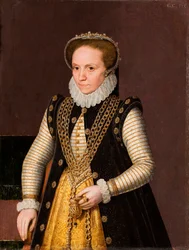 ""Portret anonimowej francuskiej szlachcianki"" (Portret nieznanej francuskiej szlachcianki) Obraz ze szkoły francuskiej 1560 - Olej na desce wym. 35x27 cm Hallwylska Museet, Sztokholm