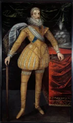 Portret u stóp Jean Louis de Nogaret z Valletty (1554-1642), księcia Epernon. Malarstwo Szkoły Francuskiej