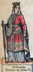 Portret Adele de Savoie (Alix lub Adelaide de Maurienne) (ok. 1100-1154), żony Ludwika VI z Francji. (dynastia Kapetyńska). Ilustracja z końca XIX wieku.