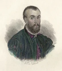 Portret Andre Vesale (1514-1564), flamandzkiego lekarza, który praktykował w Hiszpanii i we Włoszech. w „Portrety Hommes Przydatne”