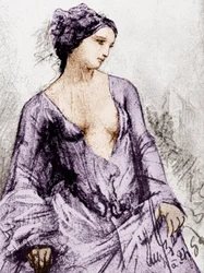 Portret Apollonie Sabatier, kochanki Baudelaires w 1852 roku, rysunek, kolorowany dokument