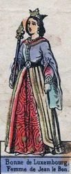 Portret Bonne de Luxembourg (1315-1349), żony Jana II z Francji. (dynastia Kapetyńska). Ilustracja z końca XIX wieku.