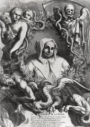 Portret Catherine Monvoisin (La Voisin) (1640-80) (rycina) (zdjęcie bw)