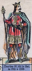 Portret Karola IV z Francji, znanego jako Karol Bel (1294-1328) (dynastia Kapetów). Ilustracja pod koniec XIX wieku.
