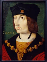 Portret Karola VIII (1470-1498) syna Ludwika XI Obraz Szkoły Francuskiej XVI wieku autorstwa Jeana Perreala. Ciemny. 0,36x0,27m. Muzeum Conde, Chantilly