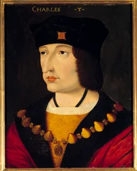 Portret Karola VIII (1470 - 1498) Króla Francji, syna Ludwika XI. Anonimowe malarstwo szkoły francuskiej