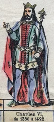 Portret Karola VI z Francji, znanego jako Karol Dobrego Aime (1368-1422) (dynastia Kapetów). Ilustracja z końca XIX wieku.