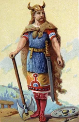 Portret Clodiona, znanego jako Le Chevelu, króla franków z 428a 448. Chromolitografia ok. 1890.