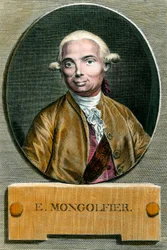 Portret Etienne de Montgolfier (1745 - 1799), wynalazcy balonu na ogrzane powietrze. Rycina z XVIII wieku. Prywatna kolekcja.