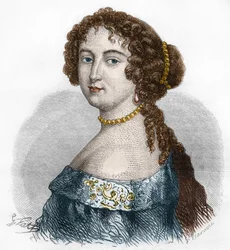 Portret Francoise Athenais (Francoise-Athenais) – Rochechouart Mortemart, markiza de Montespan (lub Madame de Montespan) (1640-1707). Grawerowanie z 1879 roku.