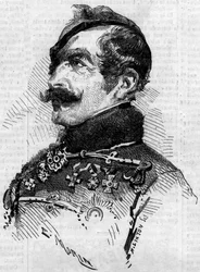 Portret Franza von Schlicka (1789-1862), feldmarszałka, generała dowódcy armii austriackiej we Włoszech podczas Risorgimento w 1859 r. Grawer „”Le Monde Illustré” nr 115 z 25 czerwca