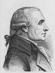Portret Gasparda Monge, hrabiego Peluse (1746 - 1818), francuskiego matematyka - w „Album de la Science; wybitni naukowcy; Wielkie odkrycia”” 1896.
