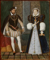 Portret Henryka II (1519-1559) i Katarzyny Medycejskiej (Caterina de Medici) (1519-1589), króla i królowej Francji. Anonimowe malarstwo francuskie