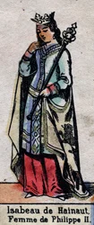 Portret Isabelle de Hainaut (1170-1190), żony Filipa II z Francji (dynastia Kapetów). Ilustracja z końca XIX wieku.