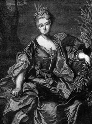 Portret Joanny Becu, hrabiny (lub Madame) Barry (1743-1793), ostatniej kochanki Ludwika XV w Ceres, bogini rolnictwa. Grawer w „Historii prostytucji i rozpusty u narodów świata od starożytności do dnia dzisiejszego” autorstwa dr T.