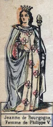 Portret Joanny Burgundzkiej (ok. 1291-1330), żony Filipa V z Francji. (dynastia Kapetyńska). Ilustracja pod koniec XIX wieku.