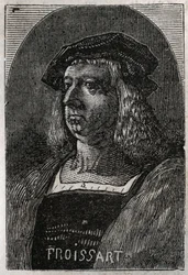 Portret Johna Froissarta (Jean Froissart) (1337-1404), francuskich kronikarzy średniowiecznej Francji - grawerowanie w „Histoire de France” Victora Duruya (1811-1894) - 1882
