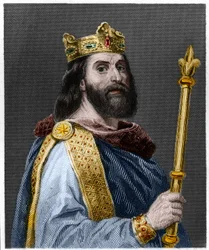 Portret Ludwika II Begue lub Faineant (846 - 879), króla Francji - w "Historii Francuzów" Lavallee, rycina, sd.