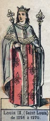 Portret Ludwika IX z Francji, zwanego św. Ludwikiem (1214-1270) (dynastia Kapetów). Ilustracja pod koniec XIX wieku.