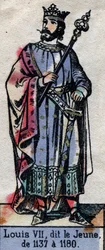 Portret Ludwika VII z Francji, zwanego Ludwikiem Młodym (1120-1180) (dynastia Kapetów). Ilustracja z końca XIX wieku.