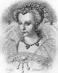 Portret księcia Joyeuse, uroczy autorstwa Henryka III. W „”Popularna historia Francji””, bd. ok. 1885 r. Grawerowanie.