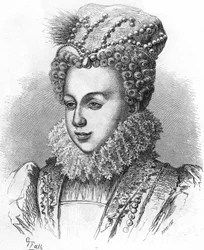 Portret Małgorzaty Valois znanej jako Królowa Margot (1553-1615) Żona Henryka IV. W „”Histoire Populaire de la France””, sd. ver1885. Rytownictwo.