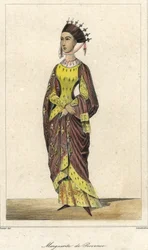 Portret Marguerite de Provence (1221 - 1295), królowej Francji, żony Ludwika IX. Grawerowanie XIX wieku.