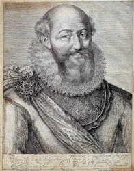 Portret Maksymiliana z Bethune, księcia Sully (1560-1641). Rycina z XVII wieku. Pau, Musee Du Chateau
