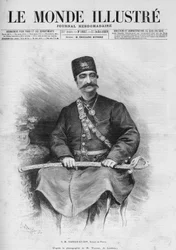 Portret Nassera Eda Dina (1831-1896), szacha perskiego (Iran). Nazywany również Nasseredin Shah, Nasserer-al-Din Shah Qajar, Nasser al-Din Shah Qajar, Nasiruddin Shah. Jedna z gazet „Le Monde Illustré” nr. 1687 z 27 lipca