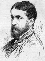 Portret Normana Lockyera (1836-1920), angielskiego astronoma, dyspozytora metody obserwacji wypukłości słonecznych. Grawerowanie w „”Le Monde Illustré””n°911 z 26 września