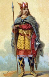 Portret Faramonda (lub Pharamuna lub Faramunda lub Paramunda), króla franków salijskich (panowanie w latach 420-428). Chromolitografia około 1890 r.