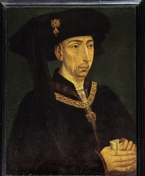 Portret Filipa III Burgundii zwanego Filipem Dobrym (1396-1467) Książę Burgundii, założyciel Złotego Runa Anonimowy obraz Szkoły Francuskiej