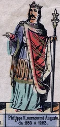 Portret Filipa II z Francji, znanego jako Philippe Auguste (1165-1223) (dynastia Kapetów). Ilustracja z końca XIX wieku.
