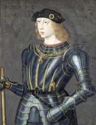 Portret Filipa II z Hiszpanii (kolor ciała i złoto na welinie)