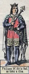 Portret Filipa IV z Francji, znanego jako Filip Bel (1268-1314) (dynastia Kapetów). Ilustracja z końca XIX wieku.