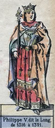 Portret Filipa V z Francji, dit Philippe le Long (1291-1322) (dynastia Kapetów). Ilustracja z końca XIX wieku.